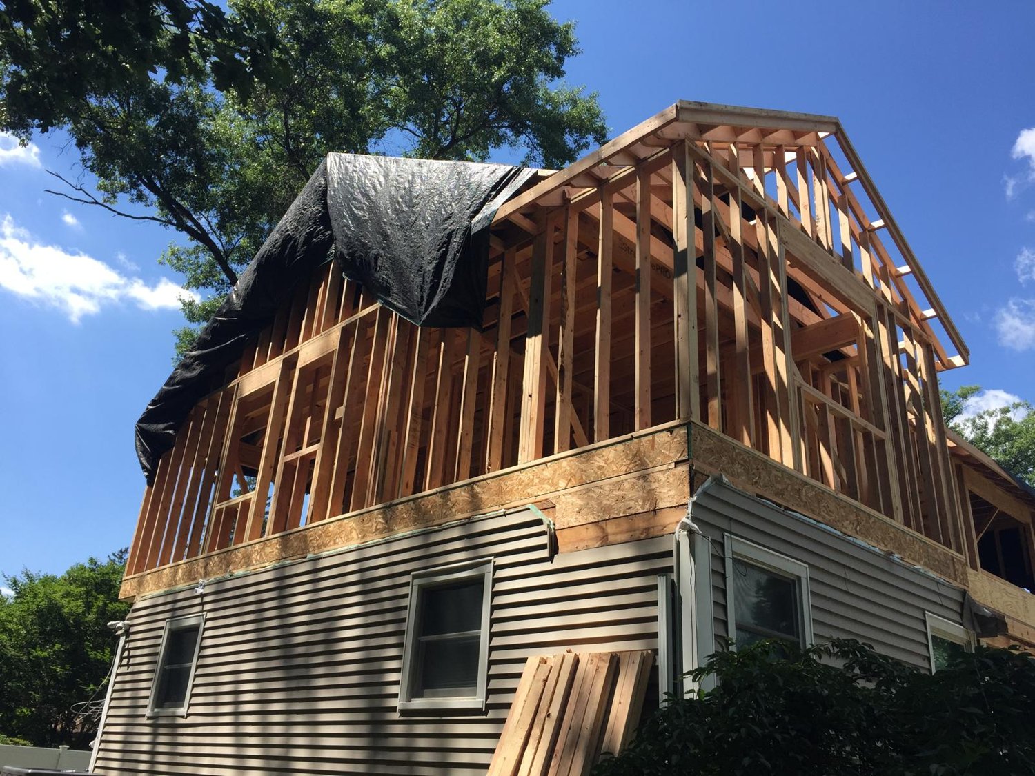 Bergen Remodeling crew framing second story addition Bergen County NJ