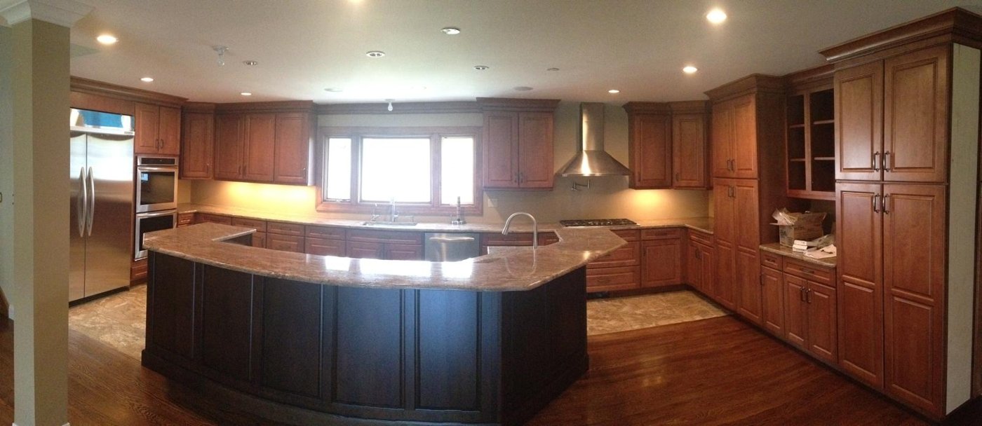 Cherry kitchen with curved center island Bergen County NJ Bergen Remodeling