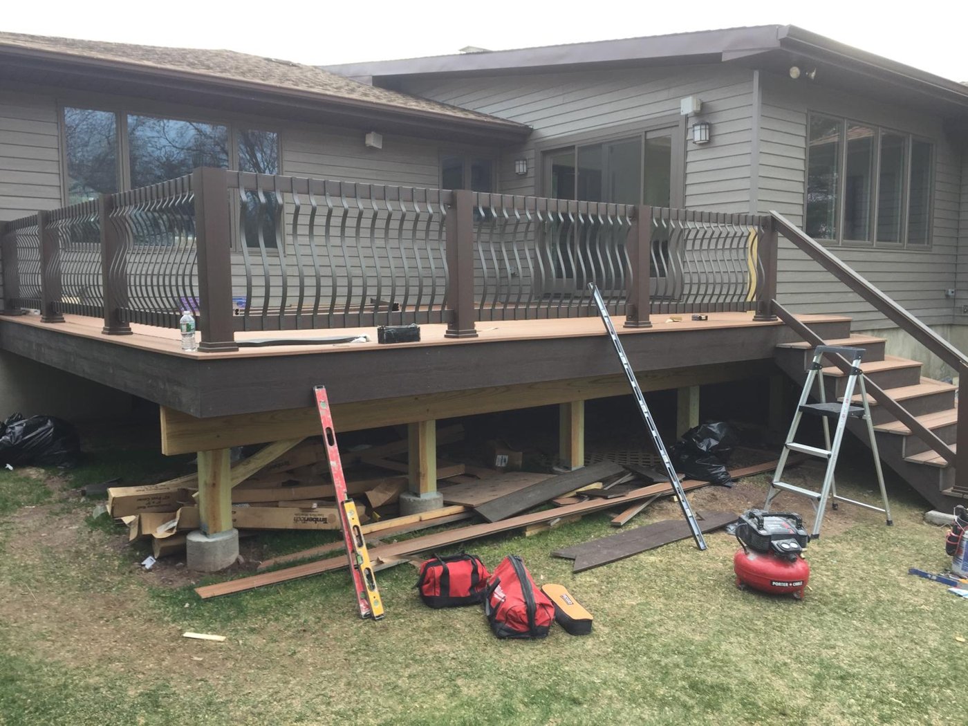 Multi level composite deck under construction Bergen County NJ Bergen Remodeling