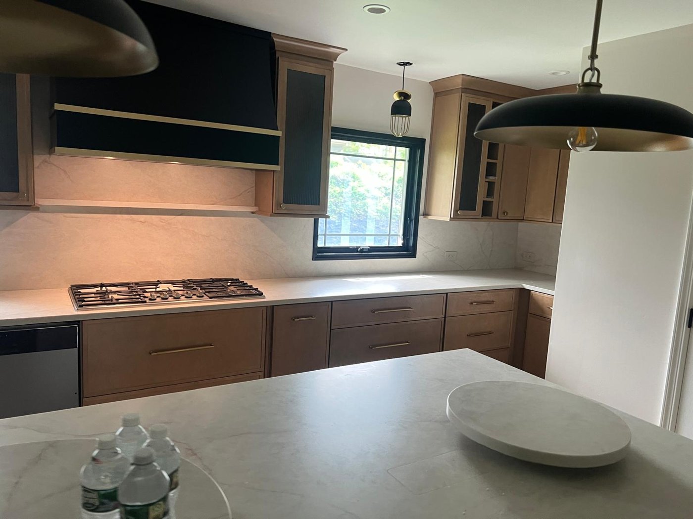 Natural oak cabinetry and cooktop wall Bergen County NJ Bergen Remodeling