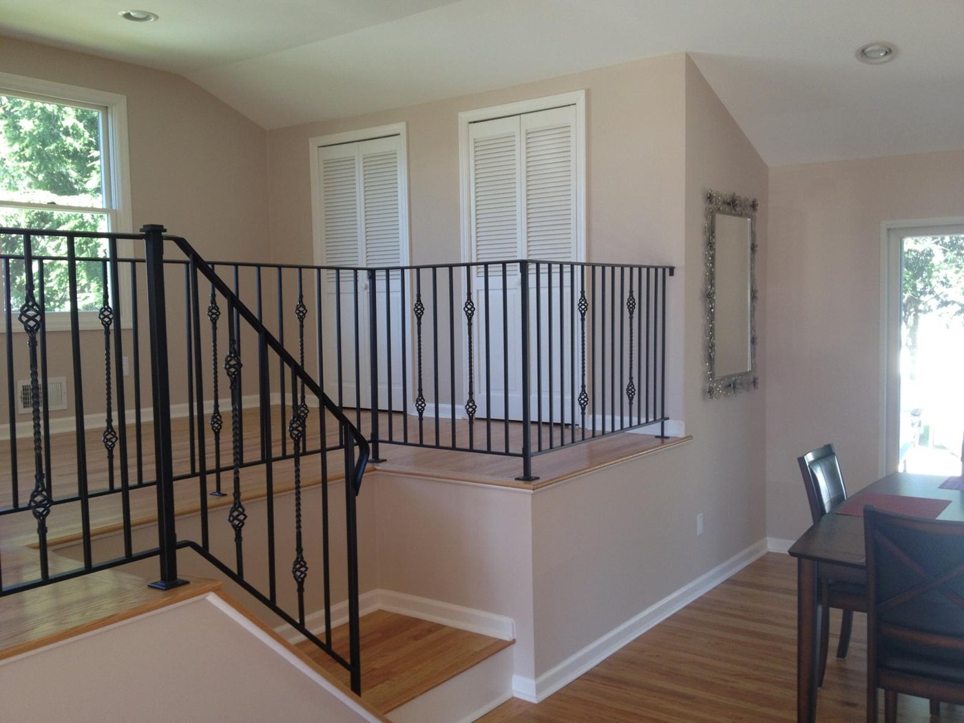 Open stair landing with wrought iron balustrade Bergen County NJ Bergen Remodeling