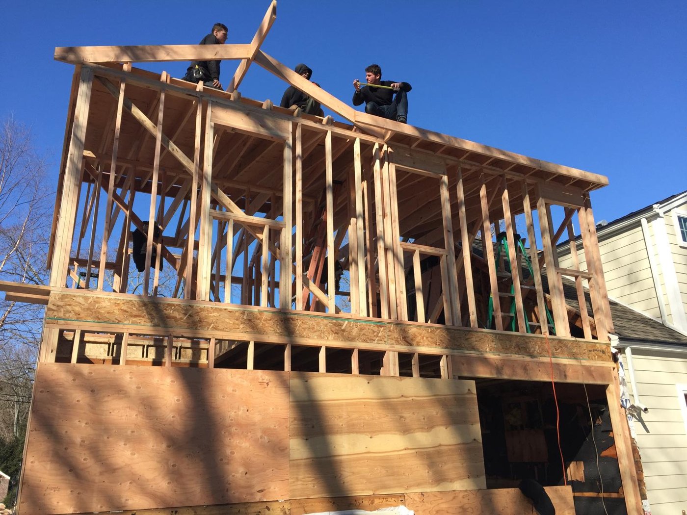 Second story addition framing crew Bergen County NJ Bergen Remodeling